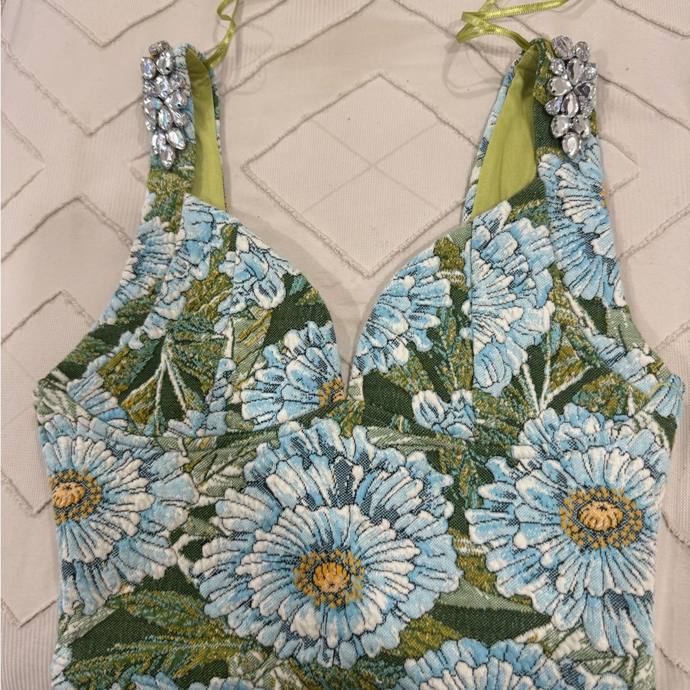 Zara floral  Embellished Dress with Crystal Straps